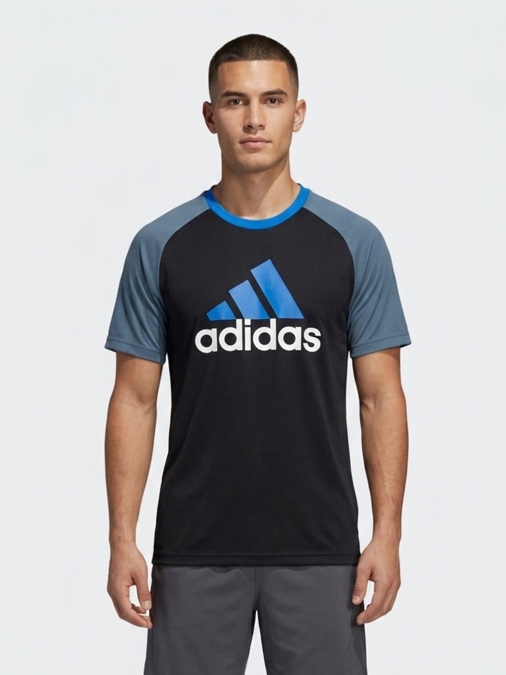 Men’s Adidas Performance Raglan Graphic Activewear T-Shirt Size Large Black/Blue